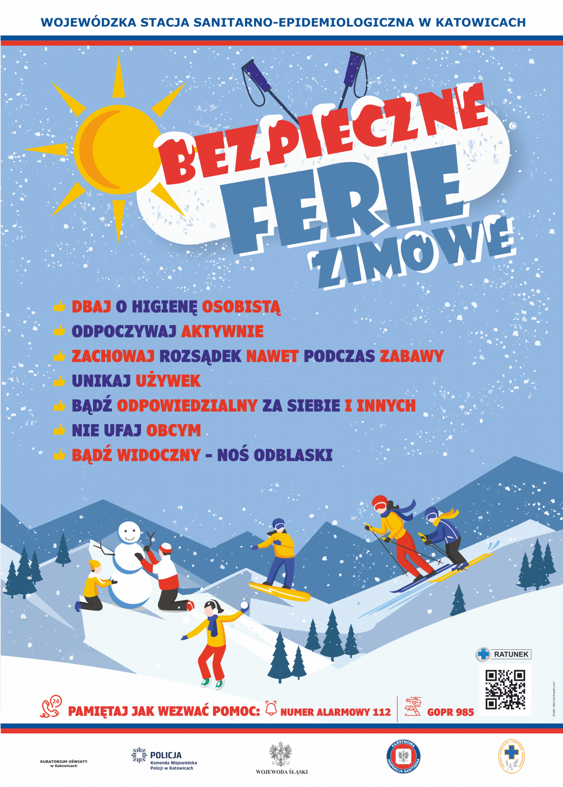 plakat informujący o bezpiecznych feriach